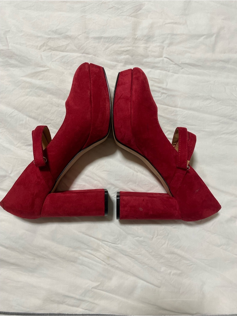 Marc Fisher Red Suede Nicoly Mary Jane Platform chunky Heels - Picture 6 of 9